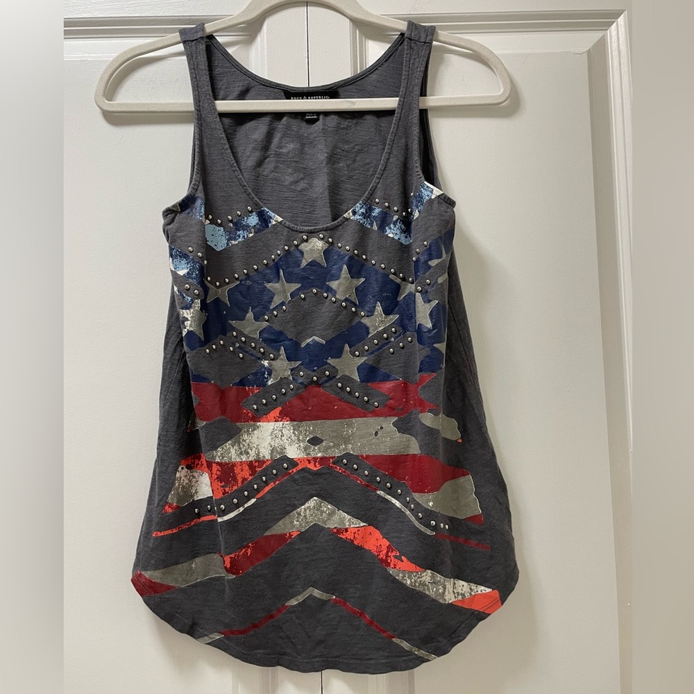 Rock & Republic size small l, metal studded flag tank top, stars & stripes